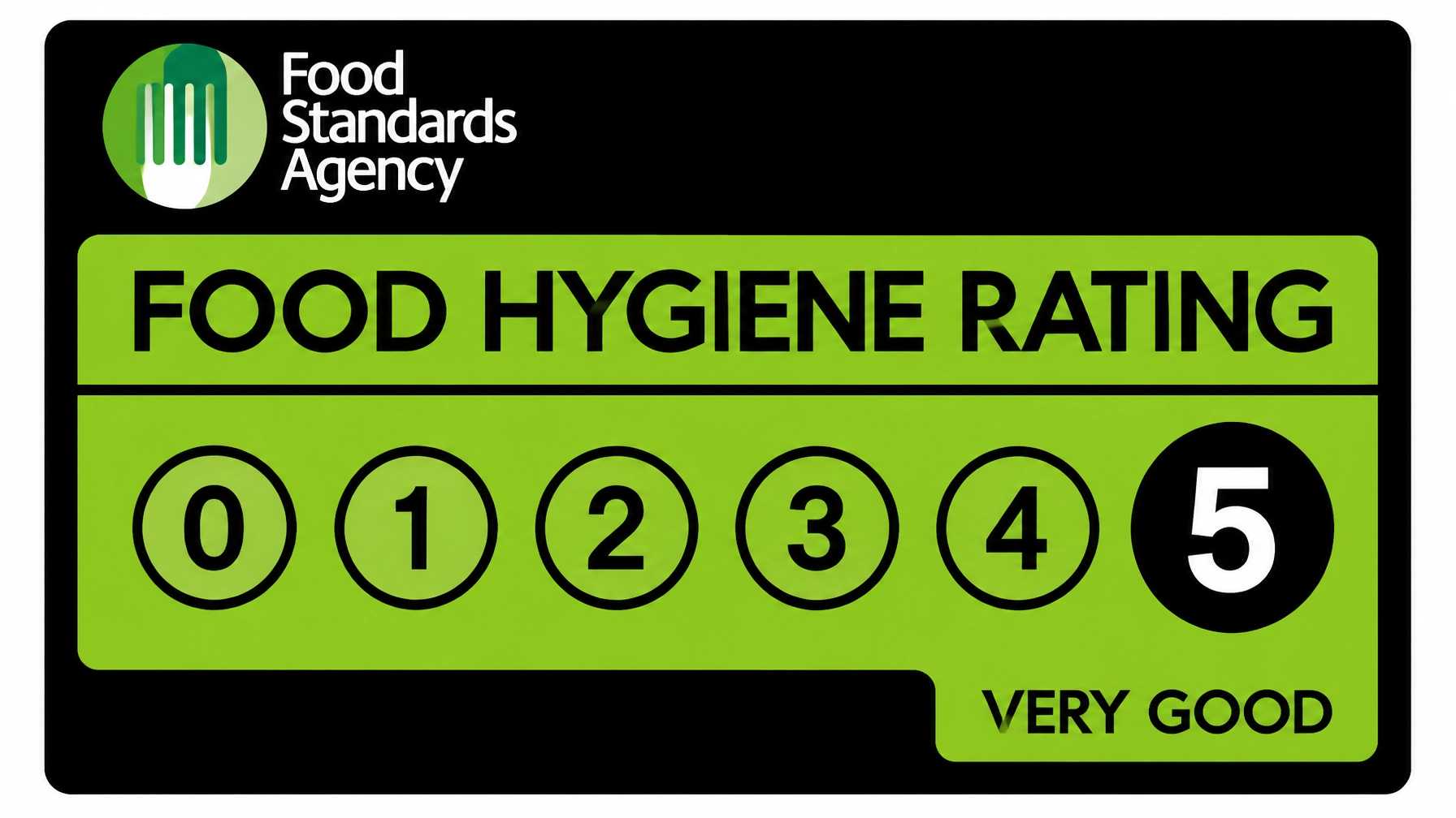 Food Standards Agency food hygiene rating 5, Very Good